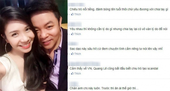 Quang Lê và Thanh Bi bị nghi dùng chuyện tình cảm để PR