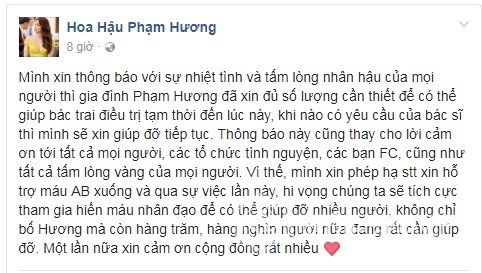 Phản ứng bất ngờ của Lan Khuê khi bố Phạm Hương đang trong cơn nguy kịch - Ảnh 5 Bố của HH Phạm Hương đã có đủ số lượng máu cần thiết để điều trị.