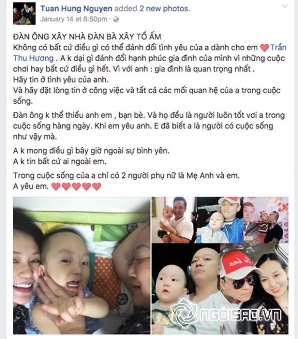 Nam ca sĩ này thường chia sẻ những lời nói ngọt ngào cho vợ.