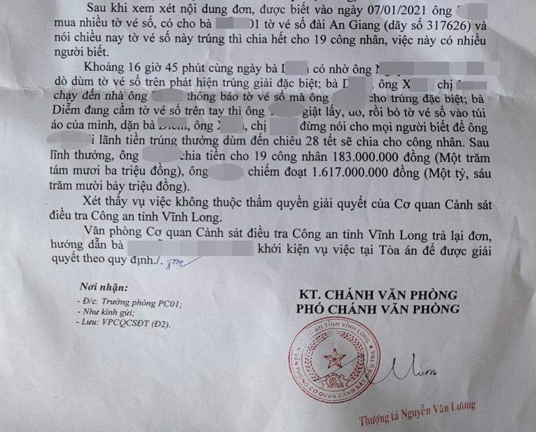 Nữ công nhân và ông chủ ở miền Tây 'tranh chấp giành giật' tờ vé số độc đắc 2 tỷ đồng - Ảnh 2 tranh chap 1