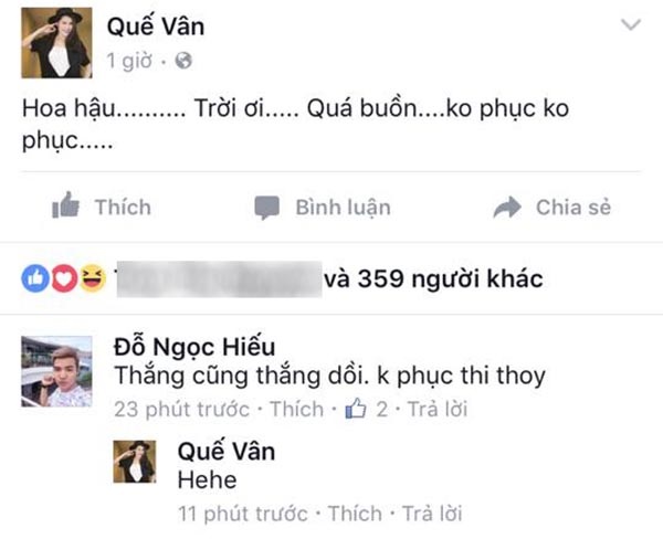 Thể hiện thái độ không phục với hoa hậu Mỹ Linh ngay khi cô vừa đăng quang